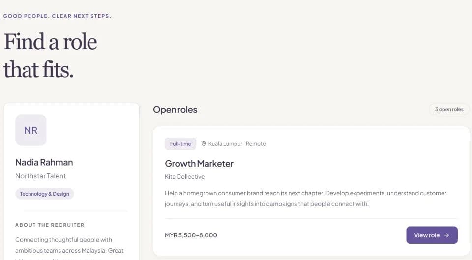 A recruiter’s public hiring page showing an open role.
