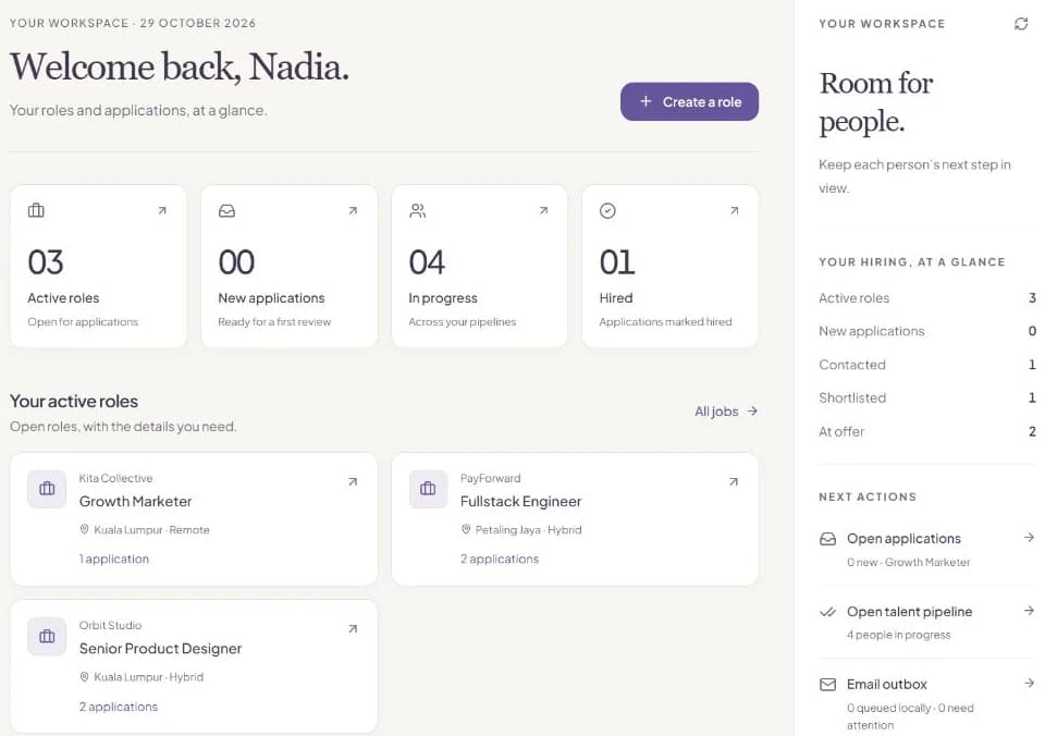 Active role details in the Skoutd recruiter workspace.